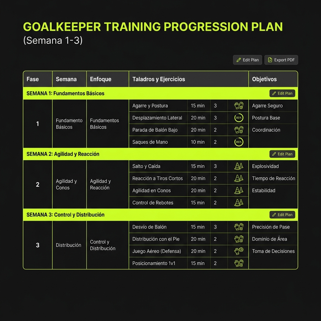 Vista interior: plan semanal de entrenamiento